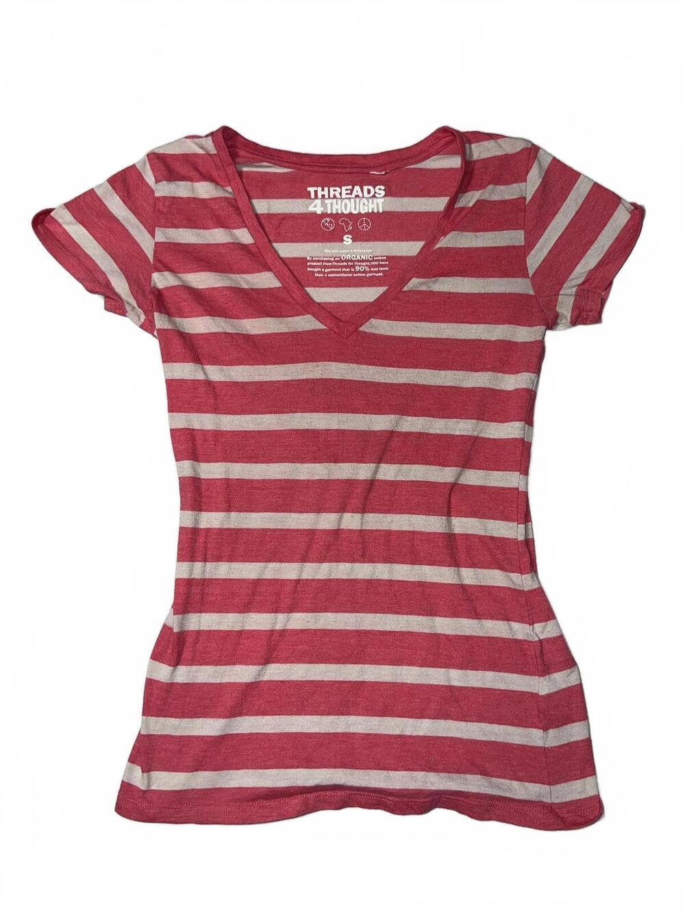 Threads 4 Thought Organic Cotton Striped V-Neck T-Shirt Small Size S